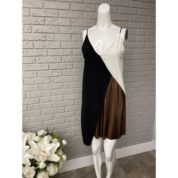 Zara Women Asymmetrical Color Block Metallic Slip Dress Size S - Picture 2 of 9